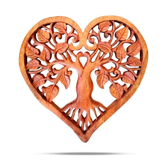 Tableau en bois chantourné en forme d'arbre cœur. Ozora.