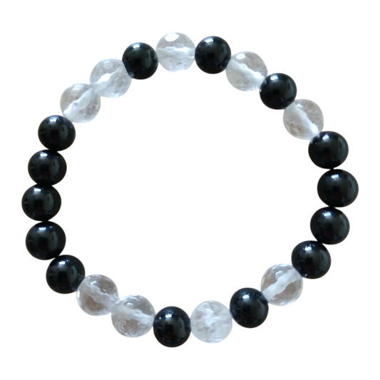 Bracelet en Tourmaline noire & Cristal de roche "Bouclier de lumière" Ozora Création