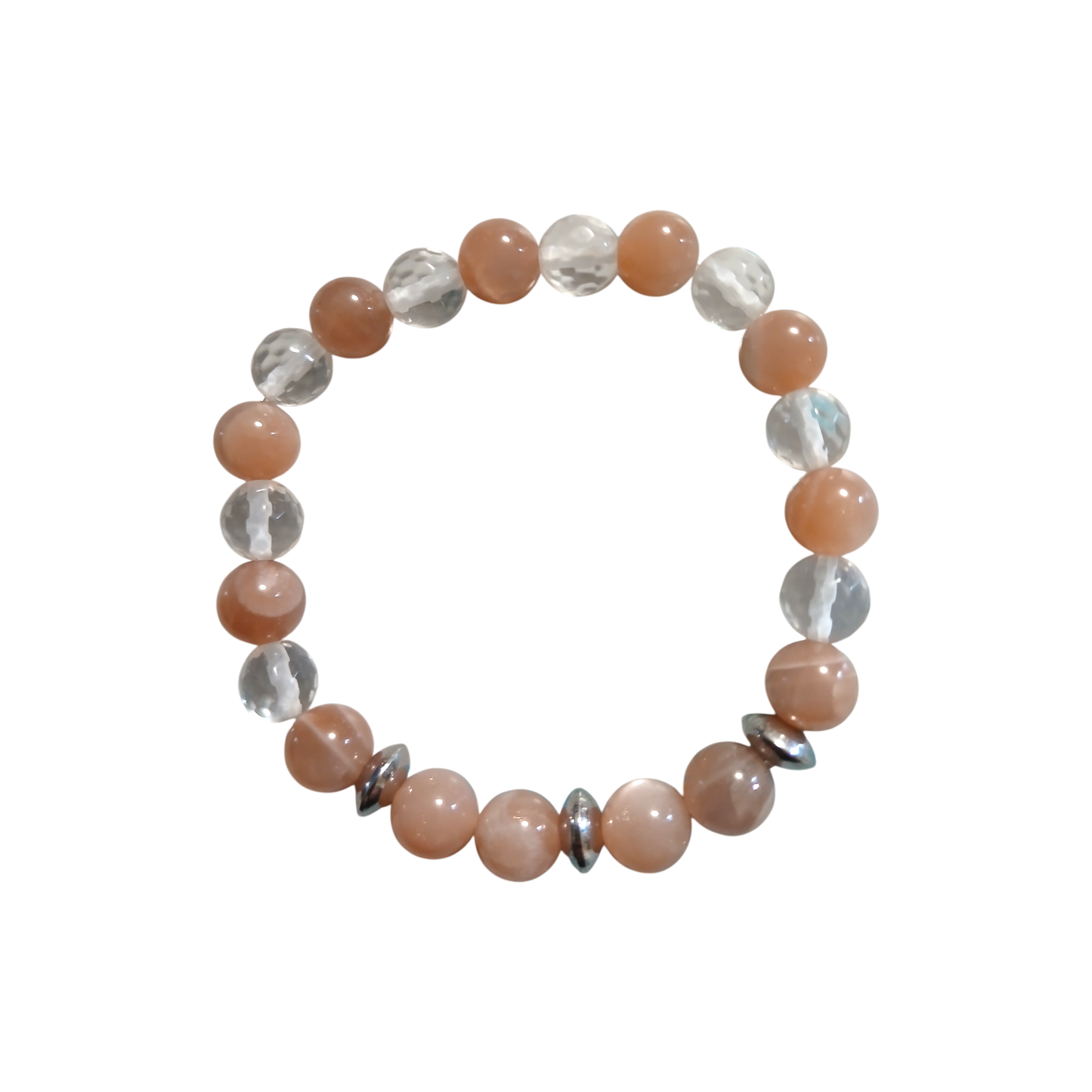 Bracelet Pierre de lune orangée & Cristal de roche "Douceur Lunaire" Ozora Création