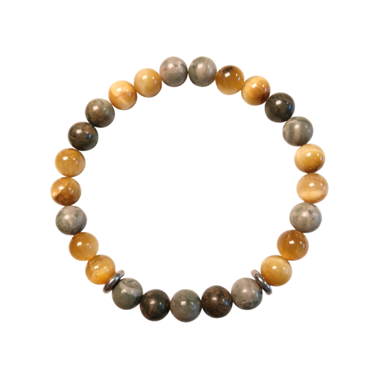 Bracelet Œil de tigre doré & Jaspe vert "Équilibre sauvage" Ozora Création