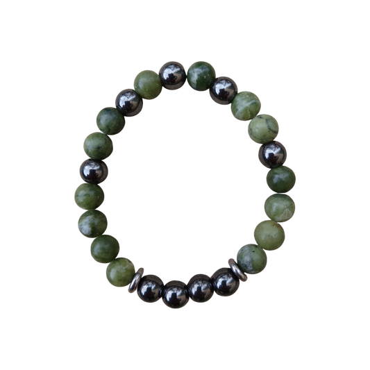Bracelet pierres naturelles Jade vert & Hématite "Force et Sérénité" Ozora Création