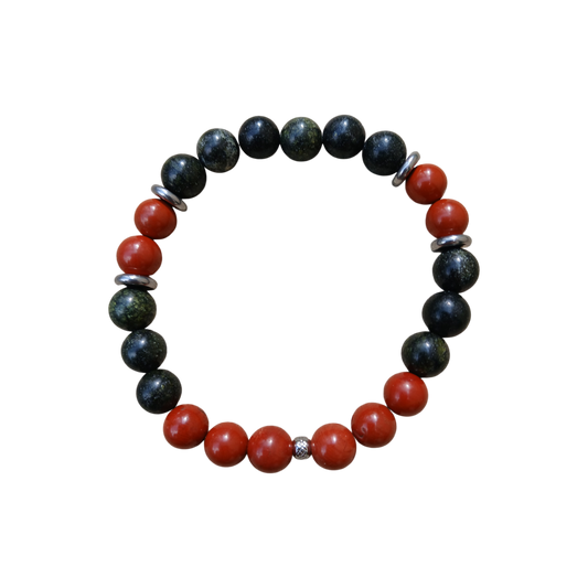 Bracelet Jaspe rouge & Serpentine "Élan Vital" Ozora Création