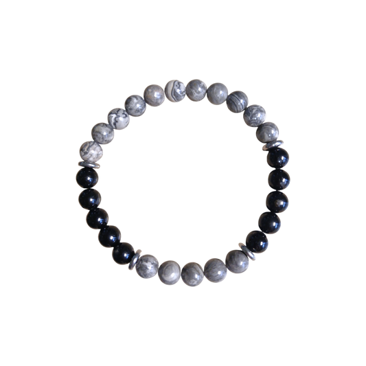 Bracelet en Jaspe Picasso & Tourmaline noire "Équilibre Tellurique" Ozora Création