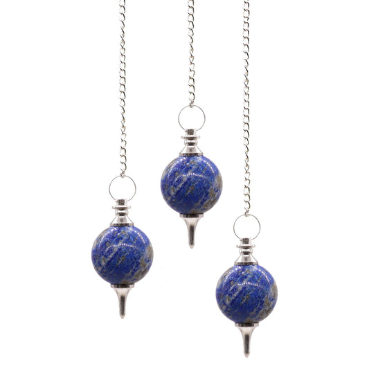 Pendule Sphère en Lapis-Lazuli Naturel et chaîne en plaqué argent. Ozora