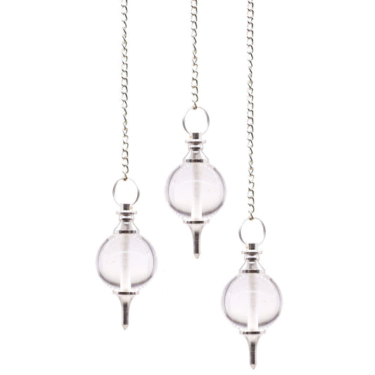 Pendule Sphère en Cristal de Roche Naturel sur une chaîne de 17 cm. Ozora