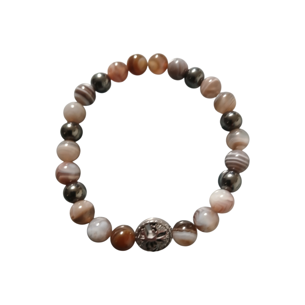 Bracelet en Agate du Botswana & Hématite "Racine de Vie" Ozora Création