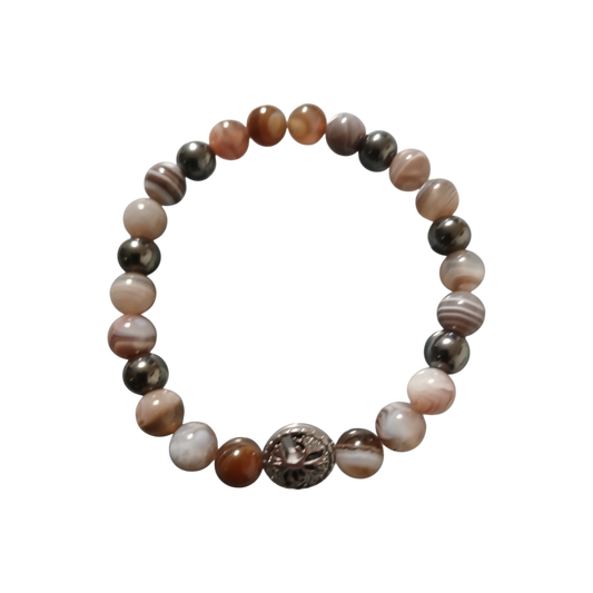 Bracelet en Agate du Botswana & Hématite "Racine de Vie" Ozora Création