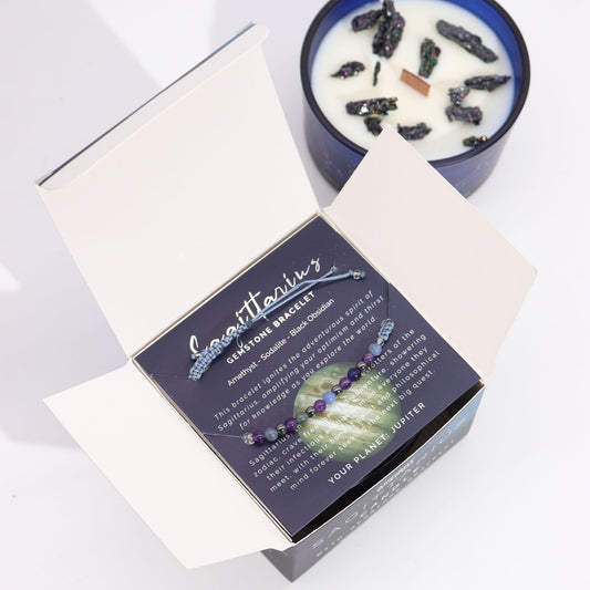 Zodiac Crystal Candle with Gemstone Bracelet - Sagittarius AWGifts Dropship
