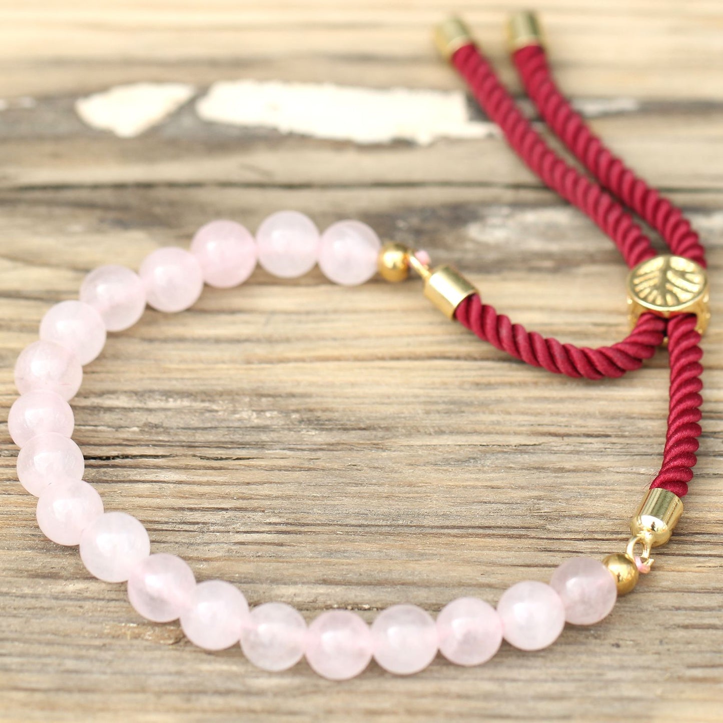 18K Gold Plated Gemstone Bordeaux String Bracelet - Rose Quartz AWGifts Dropship