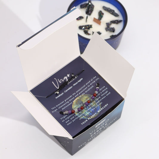 Zodiac Crystal Candle with Gemstone Bracelet - Virgo AWGifts Dropship