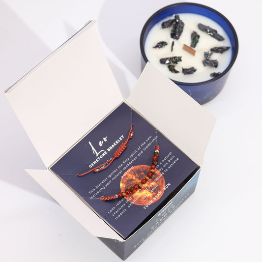 Zodiac Crystal Candle with Gemstone Bracelet - Leo AWGifts Dropship