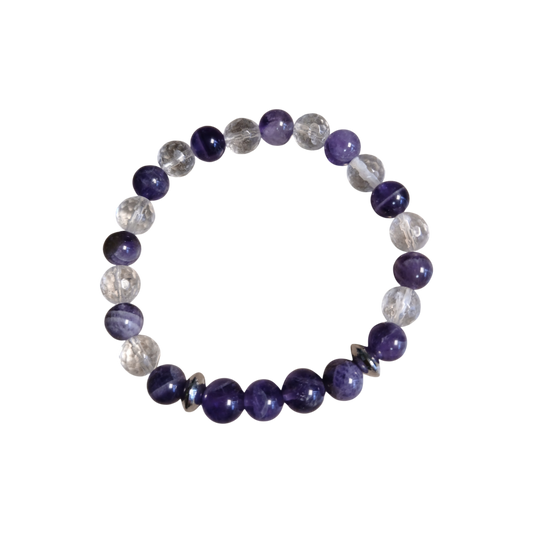 Bracelet en Améthyste chevron & Crystal de roche "Clarté Céleste" Ozora Création