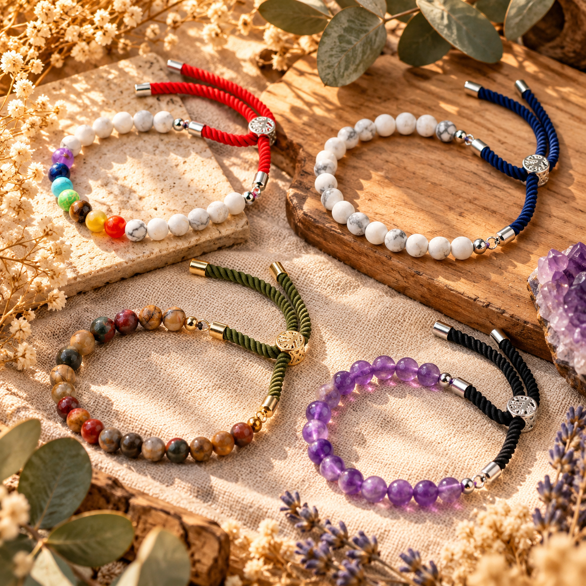 Bracelets 6 mm sur cordon