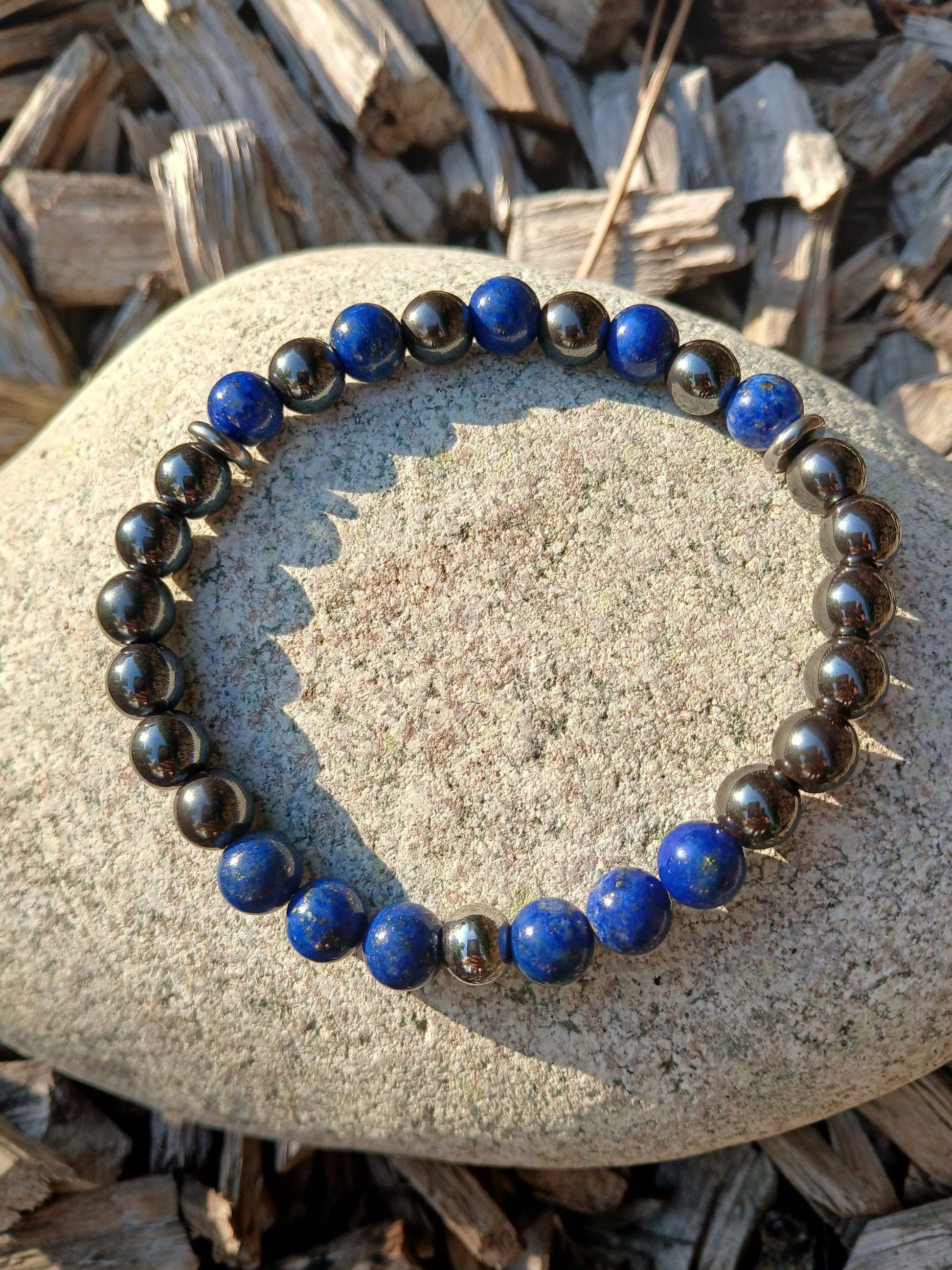 Bracelet pierres naturelles Lapis-Lazuli & Hématite « Ancrage & Intuition » Ozora Création