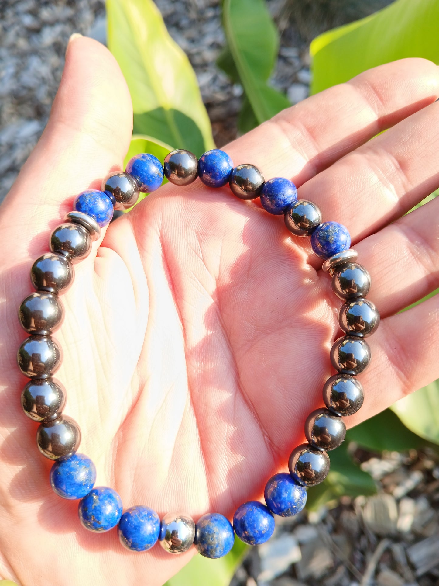 Bracelet pierres naturelles Lapis-Lazuli & Hématite « Ancrage & Intuition » Ozora Création