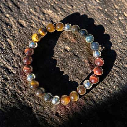 Bracelet en Œil de faucon, Œil de taureau & Œil de tigre "Trinité des protections" Ozora
