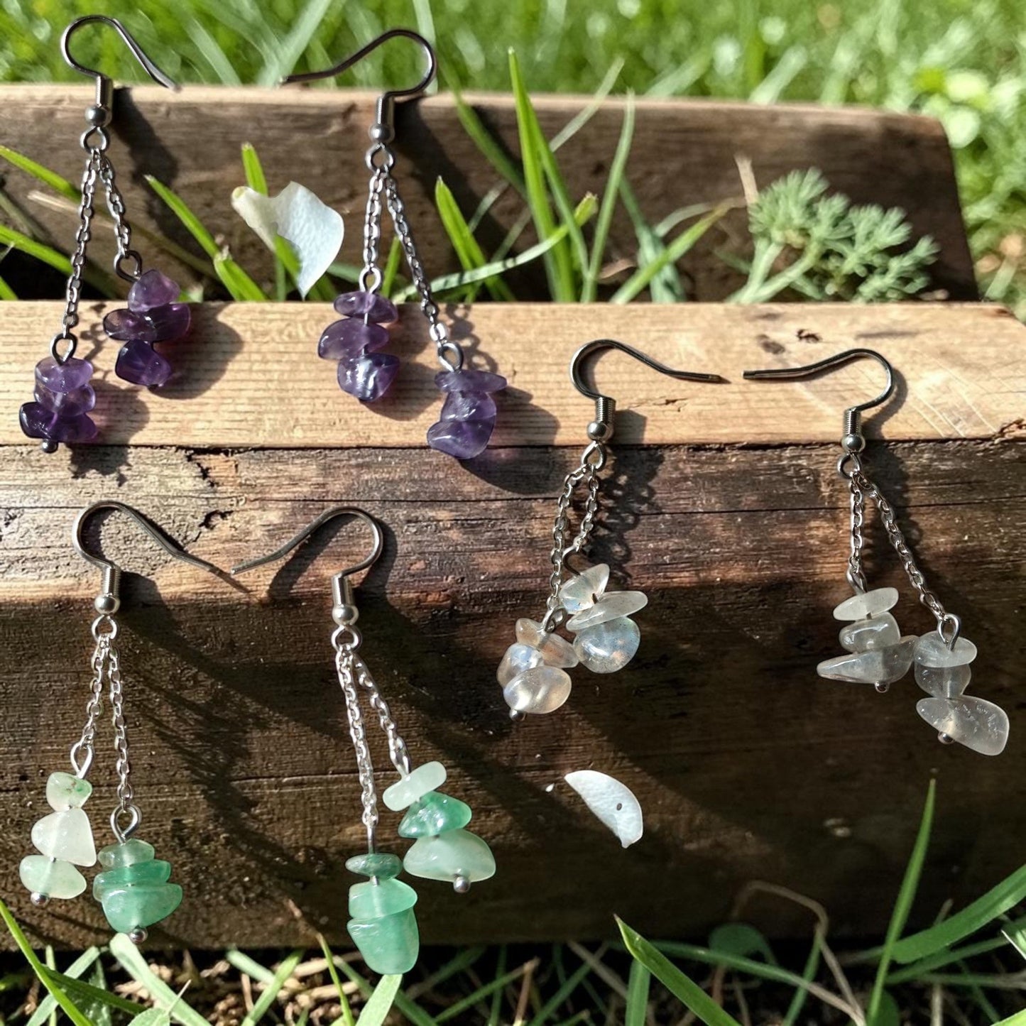 Boucles d'oreilles baroque en Améthyste, Aventurine verte ou Labradorite Ozora
