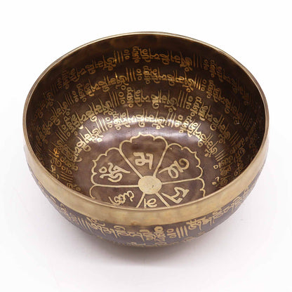 Bol tibétain gravé de mantras sacrés, fabriqué à la main au Népal. Idéal pour la méditation, le yoga, la relaxation et la sonothérapie. Ozora
