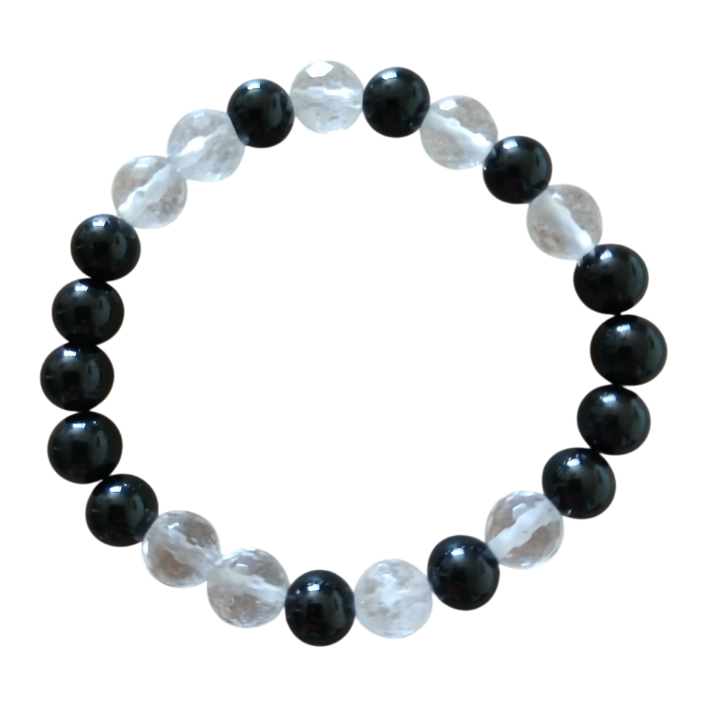 Bracelet en Tourmaline noire & Cristal de roche "Bouclier de lumière" Ozora Création
