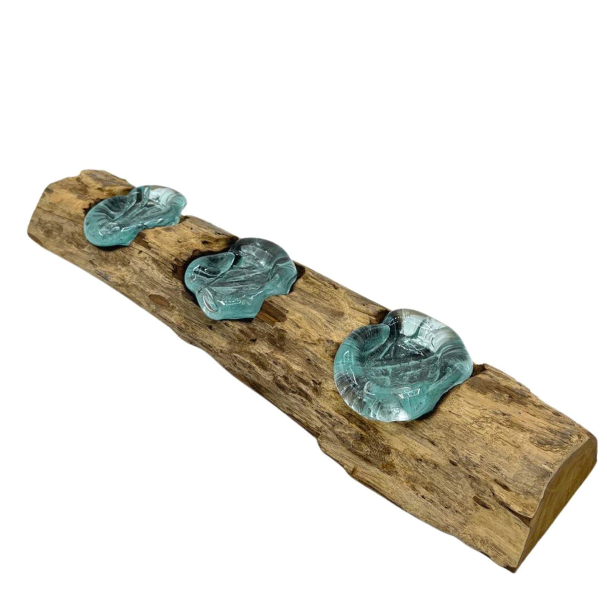 Bougeoir triple en verre fondu et bois naturel pour décoration zen. Ozora