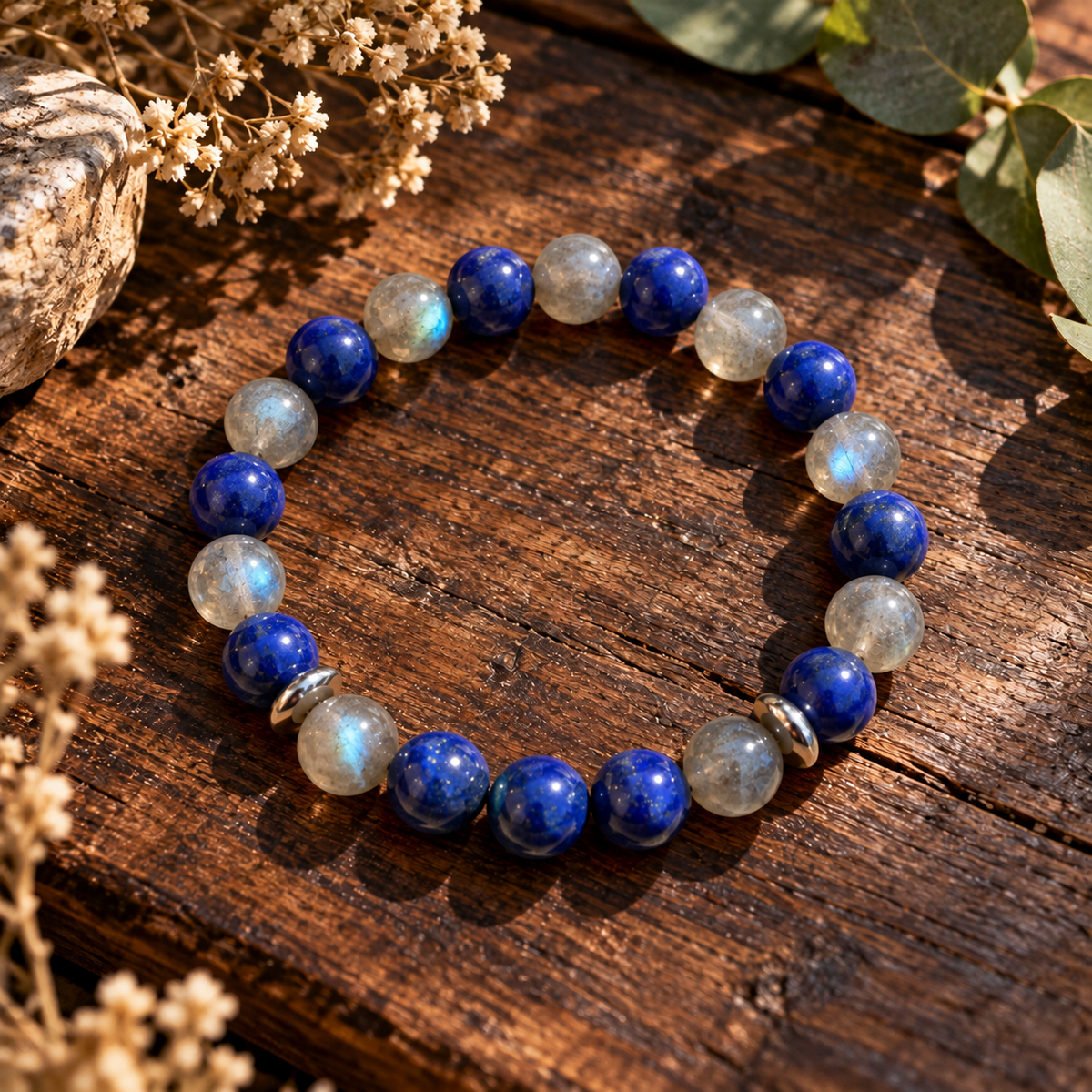 Bracelet sur mesure en Lapis-Lazuli et Labradorite. Ozora Création.