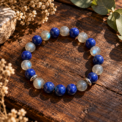 Bracelet sur mesure en Lapis-Lazuli et Labradorite. Ozora Création.