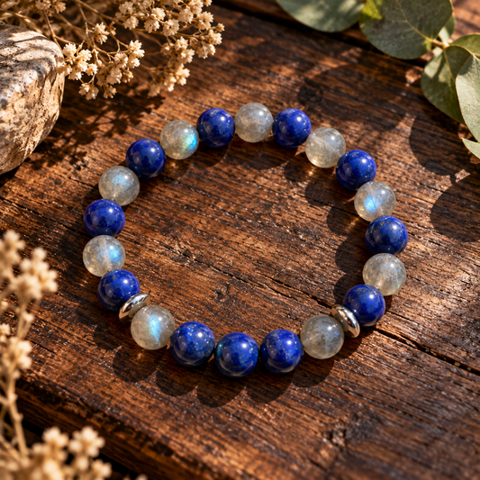 Bracelet sur mesure en Lapis-Lazuli et Labradorite. Ozora Création.