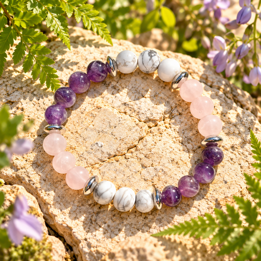 Bracelet en Améthyste, Quartz rose et Howlite "Souffle d'apaisement" Ozora Création