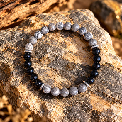 Bracelet en Jaspe Picasso & Tourmaline noire "Équilibre Tellurique" Ozora Création