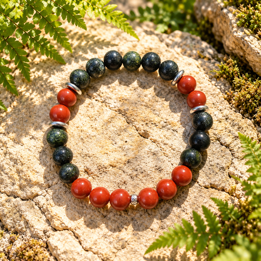 Bracelet Jaspe rouge & Serpentine "Élan Vital" Ozora Création