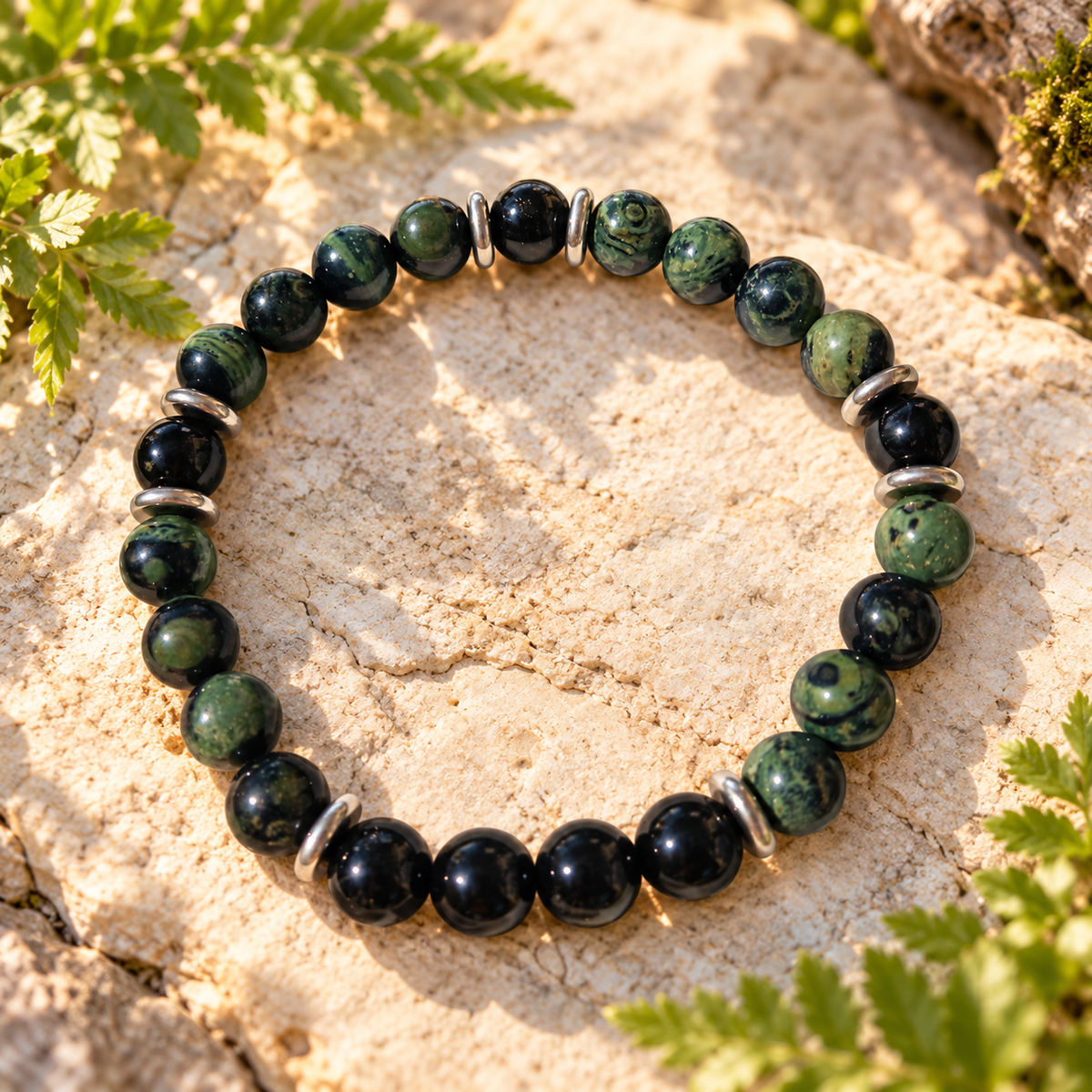 Bracelet Jaspe Kambaba & Spinelle noir "Essence Terrestre" Ozora Création