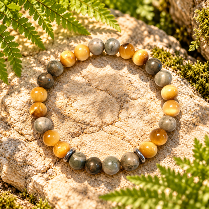 Bracelet Œil de tigre doré & Jaspe vert "Équilibre sauvage" Ozora Création
