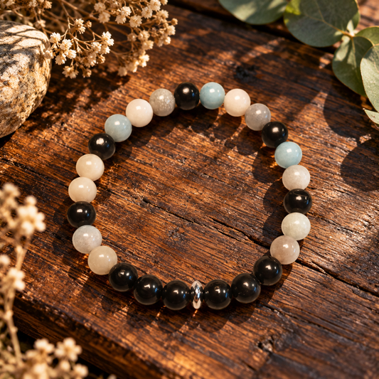 Bracelet en Shungite et Trolléite. Ozora Création.