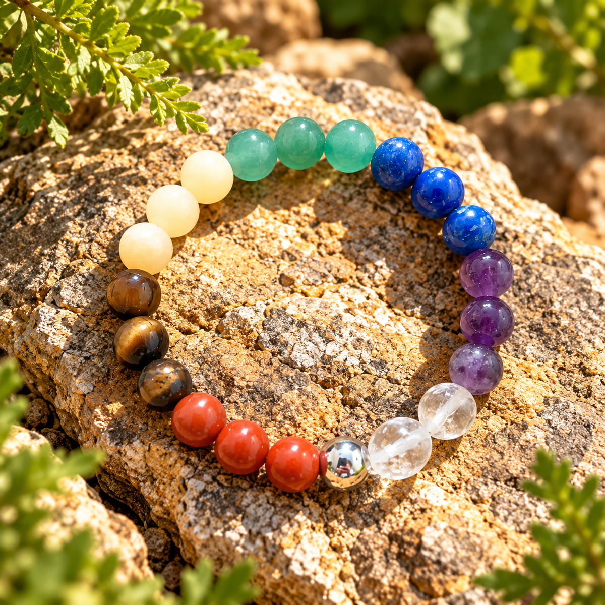 Bracelet des 7 chakras en pierres naturelles. Ozora Création.