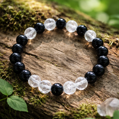 Bracelet en Tourmaline noire & Cristal de roche "Bouclier de lumière" Ozora Création