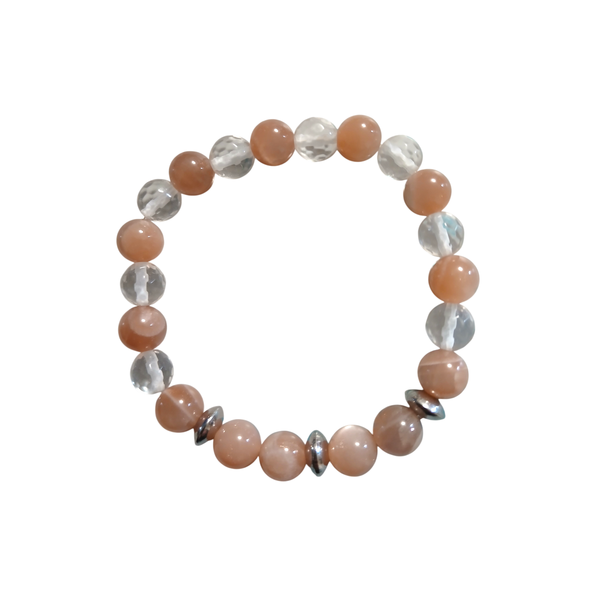 Bracelet Pierre de lune orangée & Cristal de roche "Douceur Lunaire" Ozora Création