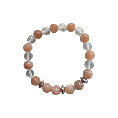 Bracelet Pierre de lune orangée & Cristal de roche "Douceur Lunaire" Ozora Création