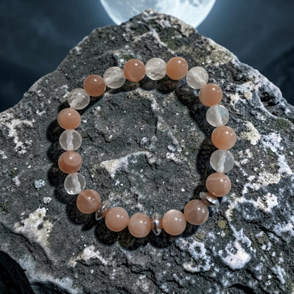 Bracelet Pierre de lune orangée & Cristal de roche "Douceur Lunaire" Ozora Création