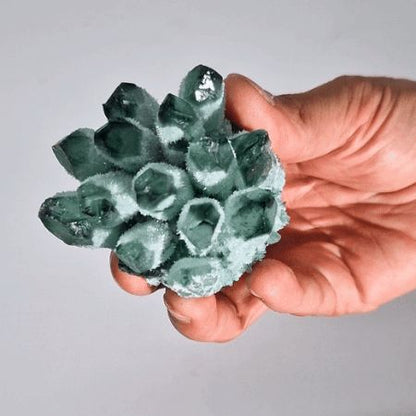 Druse de Quartz Green Ghost Naturel – 250 à 300 g (8 cm) un cristal rare aux superbes nuances vertes et aux fascinantes inclusions naturelles. Ozora.