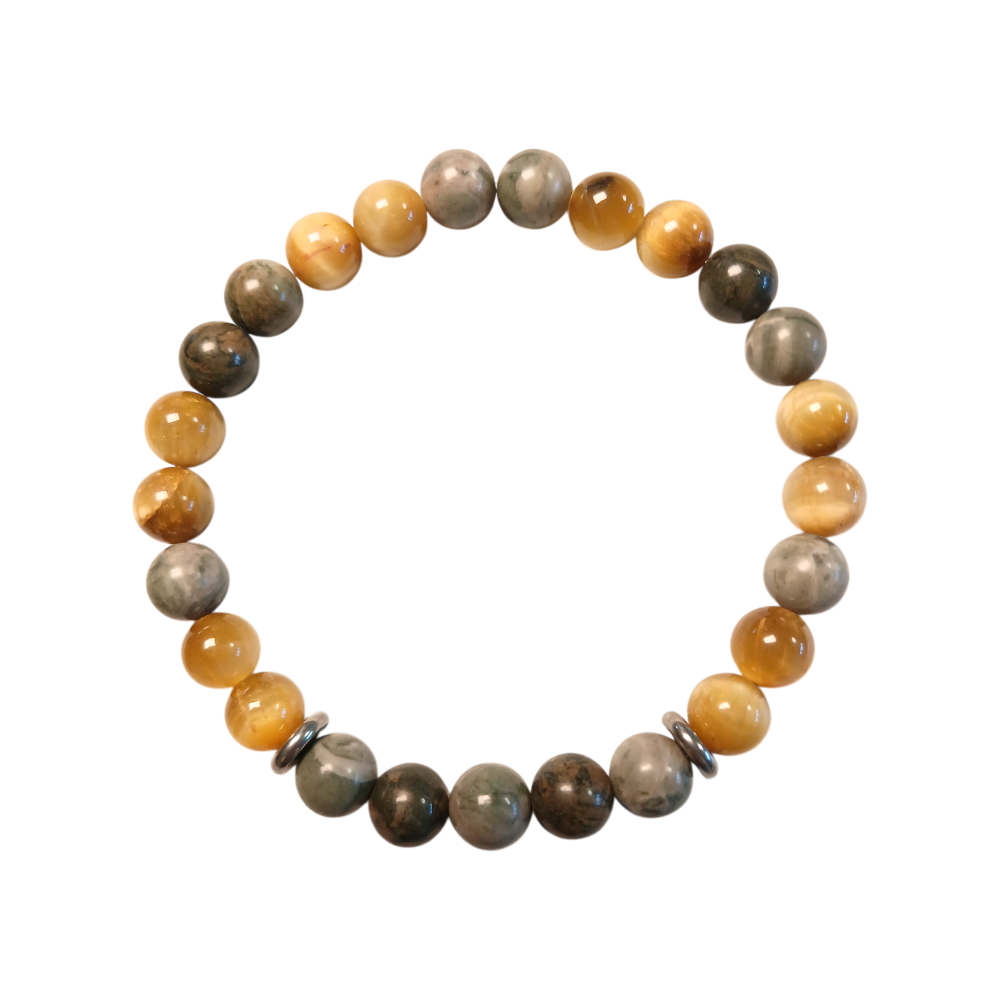 Bracelet Œil de tigre doré & Jaspe vert "Équilibre sauvage" Ozora Création