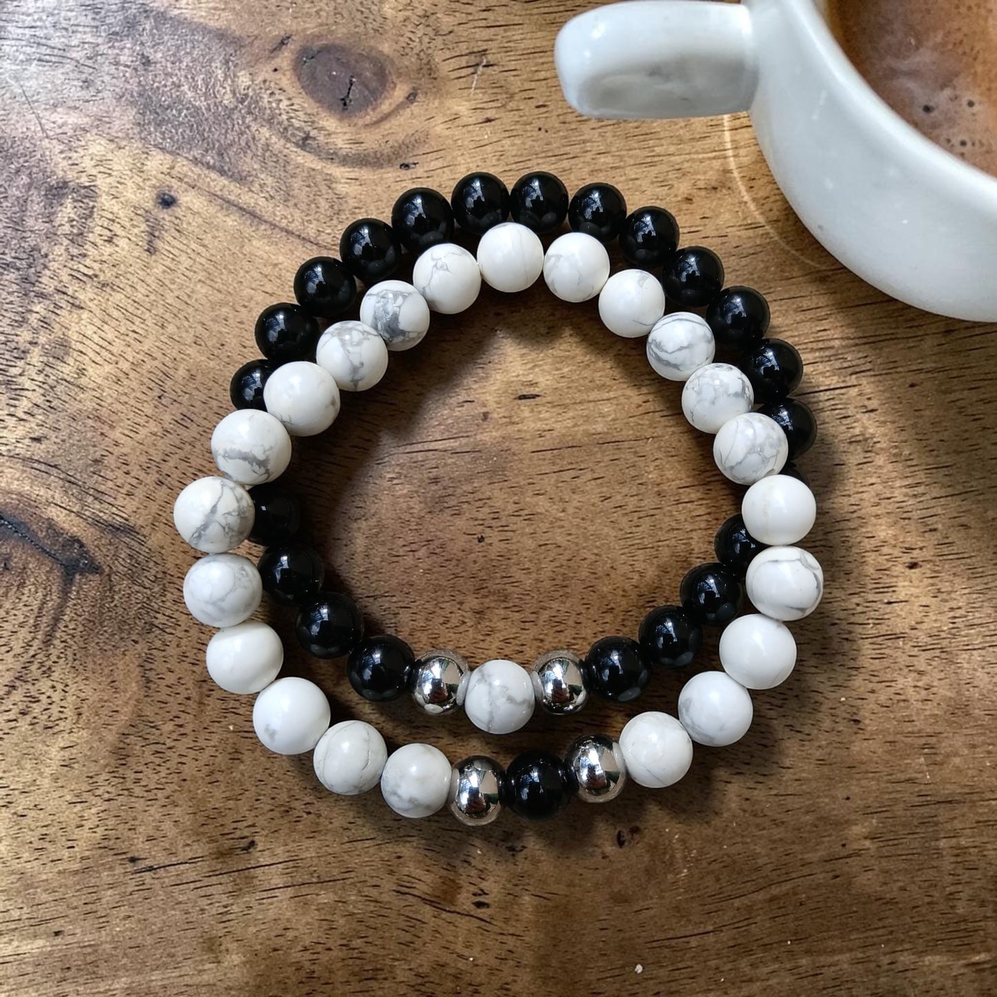 Duo de bracelets Howlite & Tourmaline noire