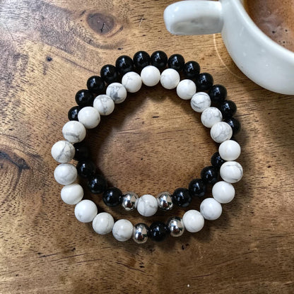 Duo de bracelets Howlite & Tourmaline noire