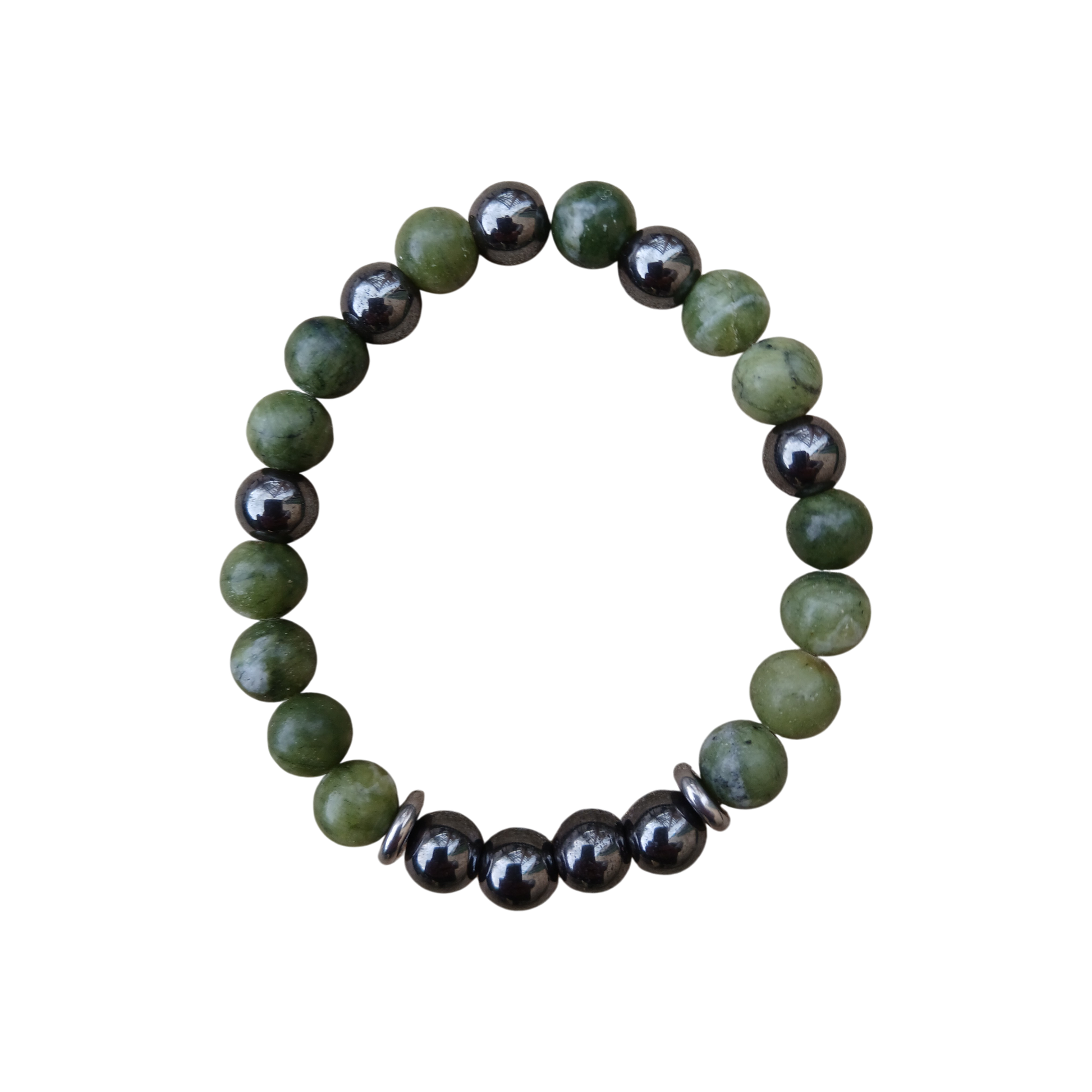 Bracelet pierres naturelles Jade vert & Hématite "Force et Sérénité" Ozora Création