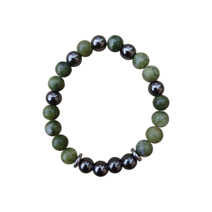 Bracelet pierres naturelles Jade vert & Hématite "Force et Sérénité" Ozora Création