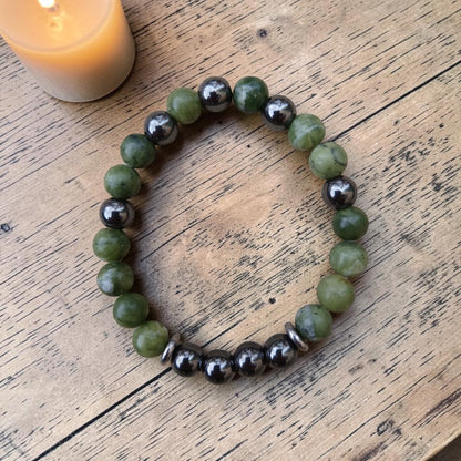 Bracelet pierres naturelles Jade vert & Hématite "Force et Sérénité" Ozora Création