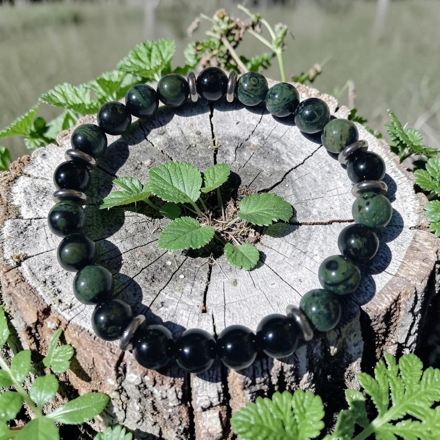Bracelet Jaspe Kambaba & Spinelle noir "Essence Terrestre" Ozora Création