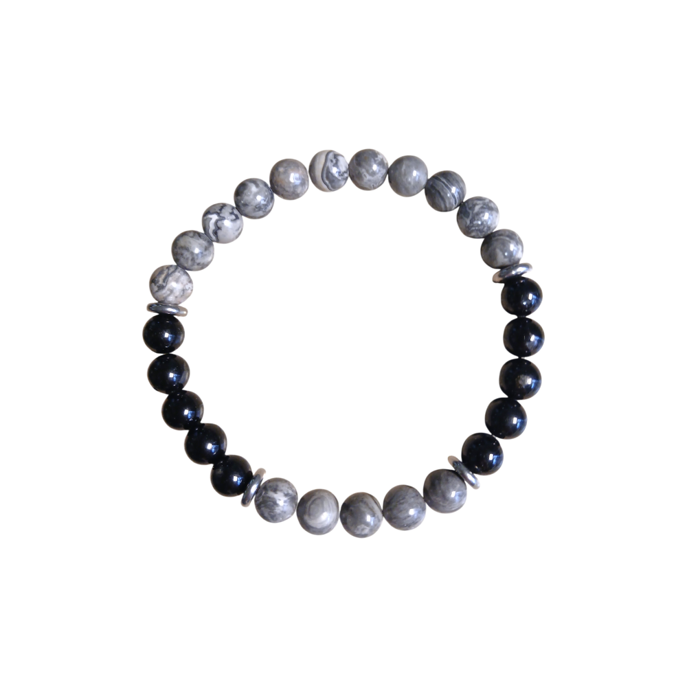 Bracelet en Jaspe Picasso & Tourmaline noire "Équilibre Tellurique" Ozora Création