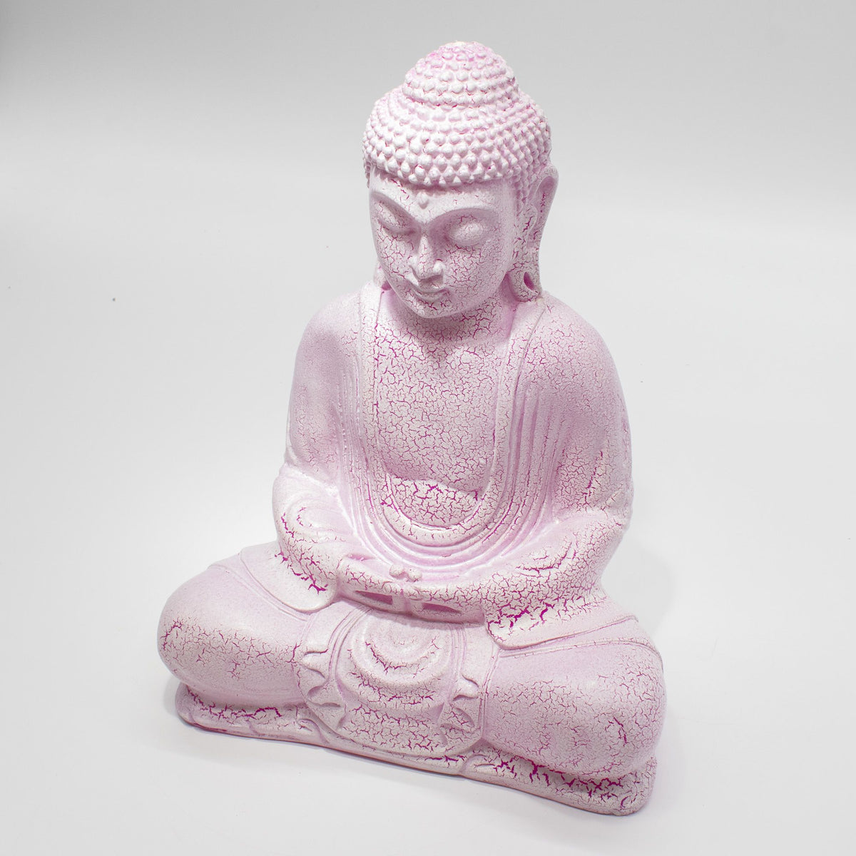 Lampe Bouddha en méditation. Craquelé rose. 31 cm de hauteur / 23 cm de largeur. Ozora