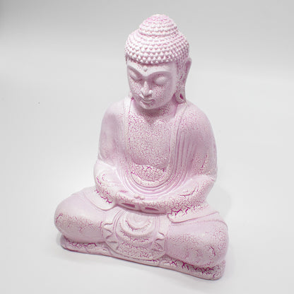 Lampe Bouddha en méditation. Craquelé rose. 31 cm de hauteur / 23 cm de largeur. Ozora