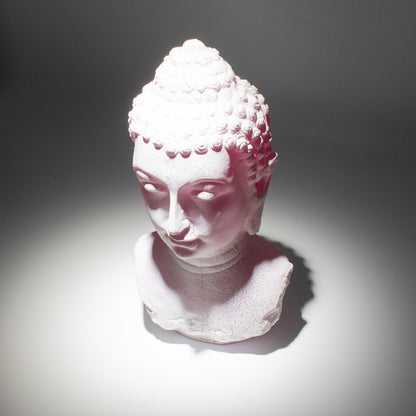 Lampe d'ambiance en forme de buste de Bouddha. Craquelé rose en fibre de verre. Ozora